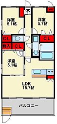 北九州市八幡西区馬場山西マンション 3LDKの間取図画像