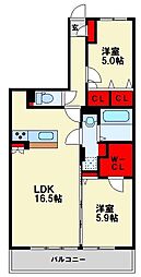 北九州市八幡西区馬場山西マンション 2LDKの間取図画像