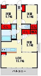 北九州市八幡西区馬場山西マンション 3LDKの間取図画像