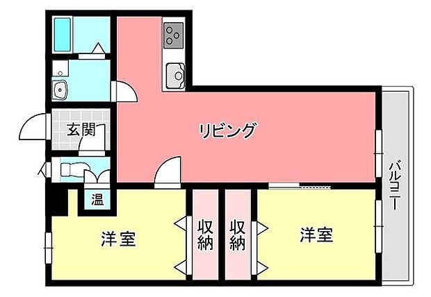 ロワールマンション南福岡(2LDK) 6階の間取り
