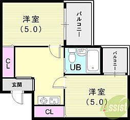 アメニティ東神戸　5番館 5階2Kの間取り