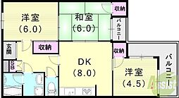 セントラルハイツ六甲 3DKの間取図画像