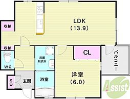 EXSONIA篠原本町 1LDKの間取図画像
