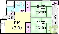 大和スカイハイツ 2DKの間取図画像