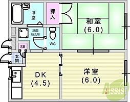 江川マンション 2DKの間取図画像