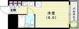 キューブ芦屋 ワンルームの間取図画像