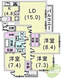 芦屋ガーデン親王塚 3LDKの間取図画像