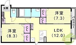 MAINSTAGE芦屋東 2LDKの間取図画像