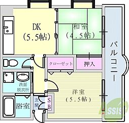 ビエント六甲1 2DKの間取図画像