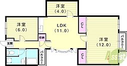 サンヒルズ芦屋1 3LDKの間取図画像