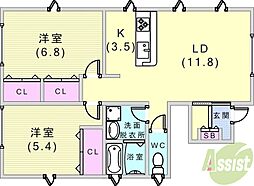 シェモア御影北 2LDKの間取図画像
