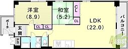 万葉ハイツ芦屋川 2LDKの間取図画像
