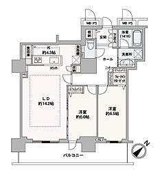 プレミスト琴似スカイクロスタワー 2LDKの間取図画像