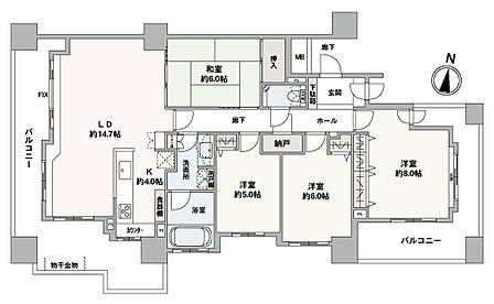 専有面積97.69?の4LDK、南・西・東の三方角住戸！リビングは南・西の二面採光、3室ある洋室はすべて南向きで陽当たり良好です！