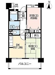 コンフォール稲毛小仲台3号棟 2DKの間取図画像