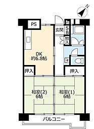 UR都市機構サニータウンにれの木台1-2号棟 2DKの間取図画像