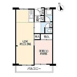 UR都市機構村上団地2-6 1LDKの間取図画像