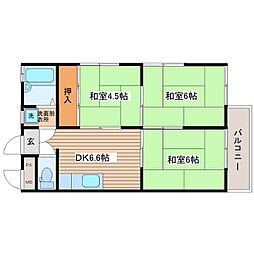 YKコーポ3 2階3DKの間取り