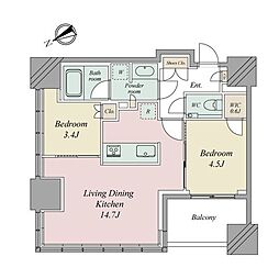 ローレルタワールネ浜松町 2LDKの間取図画像