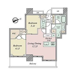 ブランズ麻布狸穴町 2LDKの間取図画像