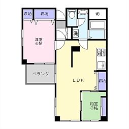 新所沢グリーンハイツ 2LDKの間取図画像
