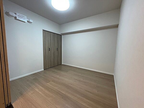 自然な木目調のフローリングが魅力の洋室。どんな家具とも合わせやすい内装で、あなたらしい空間づくりを楽しめます。収納も完備しており、すっきりとした居住空間を保てます。