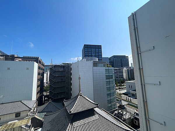 都市の景色が広がる眺望。歴史を感じる屋根瓦と現代的なビル群が共存する、開放感ある眺めです。