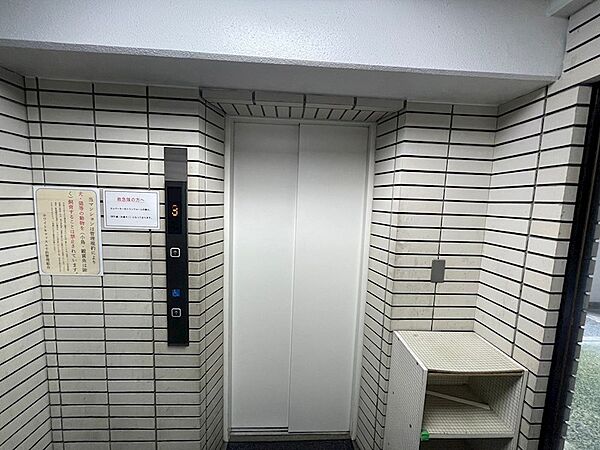 整然としたタイルの壁が印象的なエレベーターホール。管理体制がしっかりしているため、初めての方も安心してお住まいいただけます。
