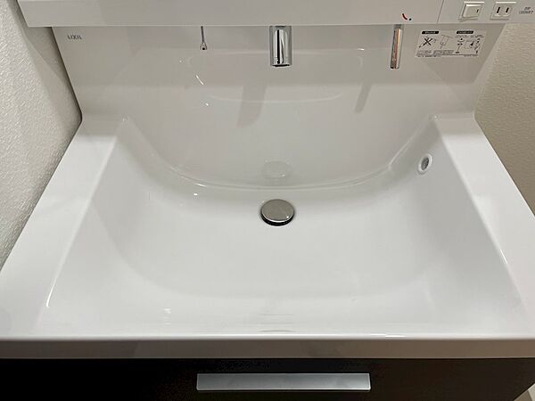 広々とした洗面ボウルは、使い勝手の良さが魅力です。朝の身支度もスムーズにこなせます。
