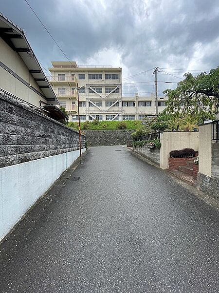 前面道路は車の通りが少なく、穏やかな住環境です。高台からの眺望も魅力。落ち着いた暮らしが叶います。