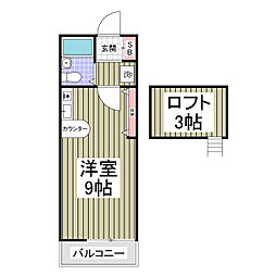 カーザソフィア 2階ワンルームの間取り