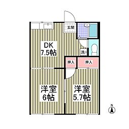 グランデュール萩園 2DKの間取図画像