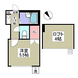 フリーダムB棟 1Kの間取図画像