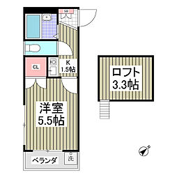 フリーダムB棟 1Kの間取図画像