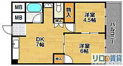 コーポくにじま 2DKの間取図画像
