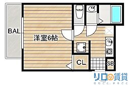 グランデュール長瀬 B棟 1Kの間取図画像
