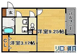 リブレメゾン淡路I 2階1LDKの間取り