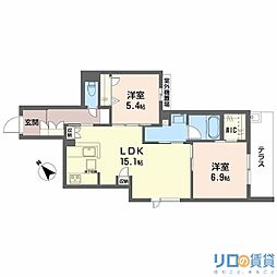 オルキデア クオーレ 1階2LDKの間取り