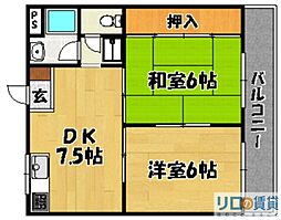 コーポ平見 2DKの間取図画像