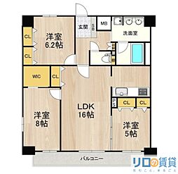 グランルクレ新大阪 3LDKの間取図画像
