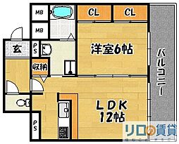 キャニスコート上新庄 1LDKの間取図画像
