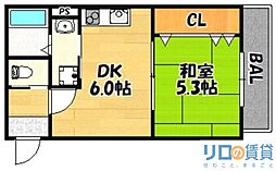 震雲マンション 1DKの間取図画像