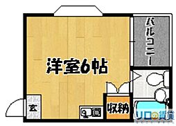 ツインハイツA棟 ワンルームの間取図画像