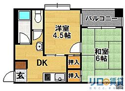 U.J.ビル豊里 2DKの間取図画像