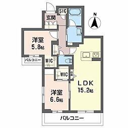 シャーメゾン　ラト　ファミリア 2階2LDKの間取り