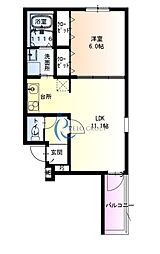 フジパレス加美東II番館 1LDKの間取図画像