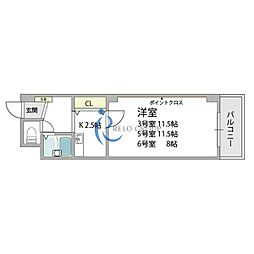 コンフォール長吉 1Kの間取図画像