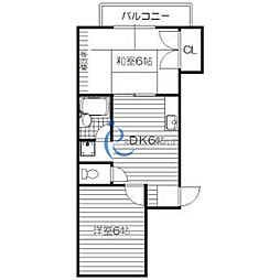 コスモコーポ北田辺 2DKの間取図画像