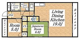 ブルースカイ 2LDKの間取図画像