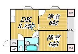 プランドール平野 2DKの間取図画像